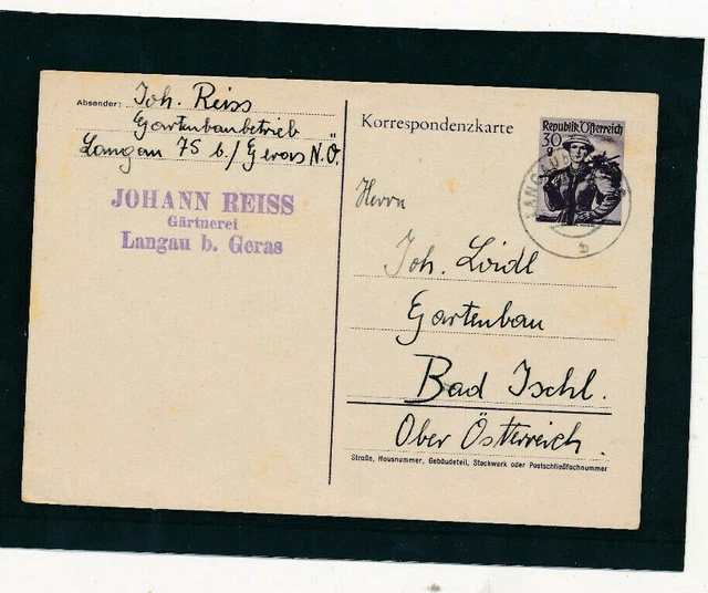 30 Groschen Trachten Ganzsachen-Karte 1950 aus Langau bei Geras   (H21)