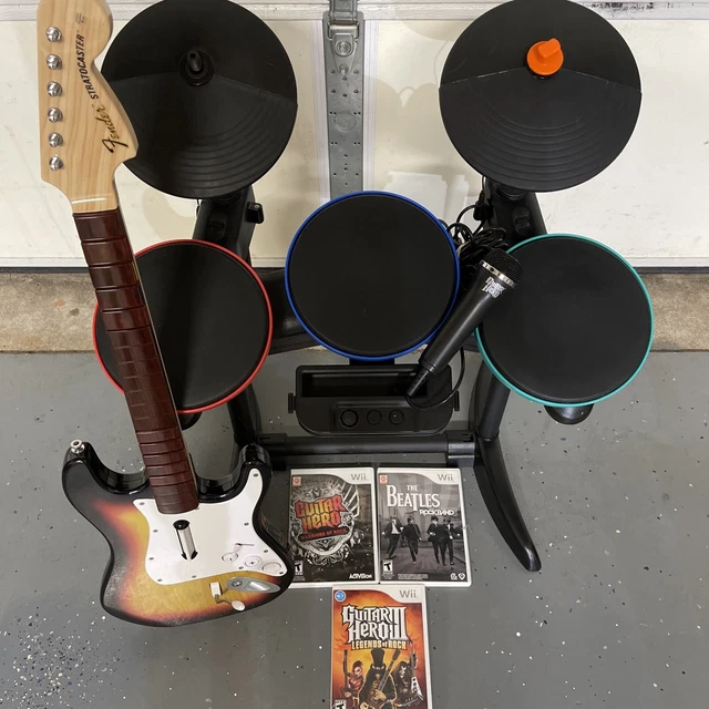 Band Hero Wireless Drum Kit Nintendo Wii Microphone One Guitar 3 Games No Dongle Band Hero Wireless Drum Kit Nintendo Wii Microphone One Guitar 3 Games No Dongle