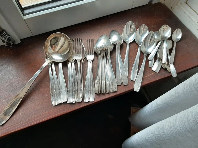 Ménagère 37 Pièces Métal Argenté Ercuis, Modèle Filet Chinon, Fabrication Française 1920-1949