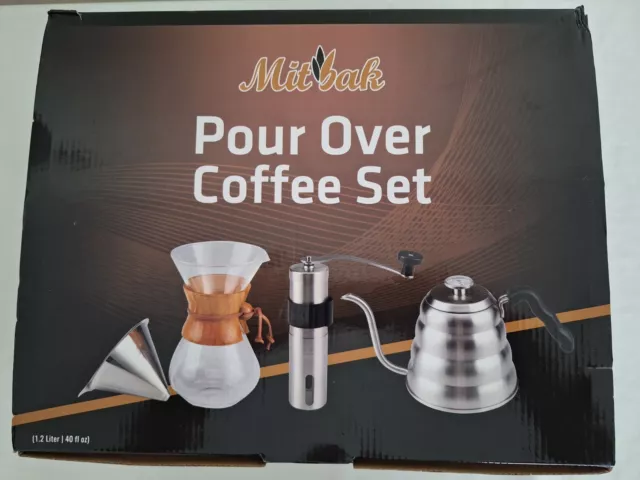 MITBAK Pour Over Coffee Maker Set 40oz Gooseneck Kettle Grinder Filter Carafe