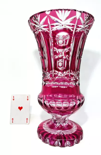 Boheme Vase Cristal Taillé Doublé De Couleur Coloré Rose Rubis Val Saint Lambert