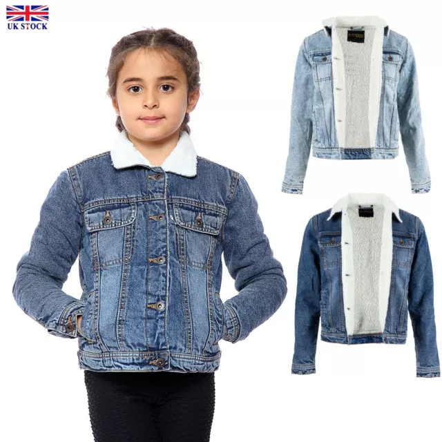 Giacca Jeans Camionsta Nuovo Bambine Sherpa Foderata Denim Borg Caldo Trendy