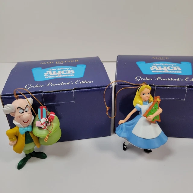 2 DISNEY GROLIER Alice in Wonderland Alice Mad Hatter Christmas