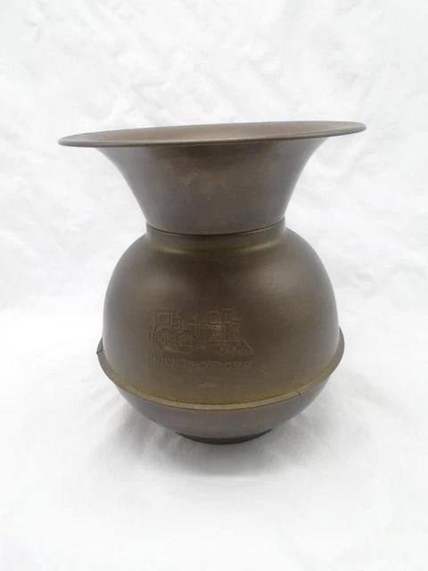 Vintage brass Big spittoon union pacific railroad double side graphics 10"