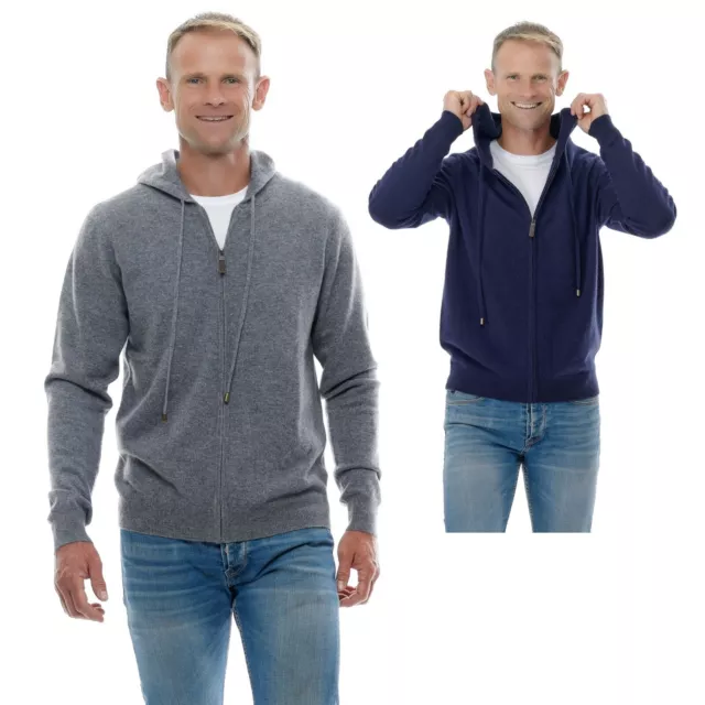 Ugholin Cárdigan para Hombre 100% Cashmere con Capucha y Cremallera