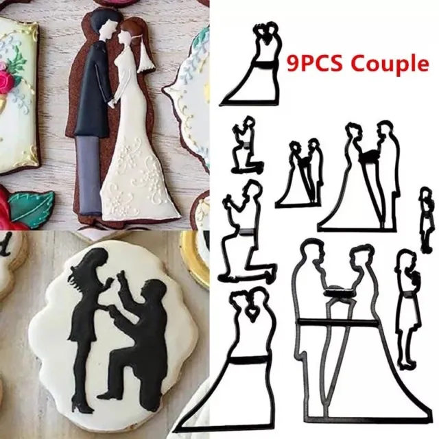 9pcs/Set Wedding Couple Silhouettes Fondant Decorating Sugarcraft Cutter Mould