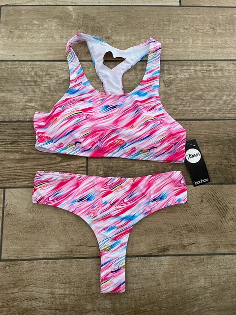 Perizoma Cuore Imbottito Boohoo Bikini Uk 10 Con Stampa Marmo