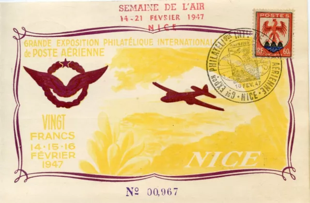 Carte Postale Exposition Philatelique Aerienne Semaine De L'air Nice 1947