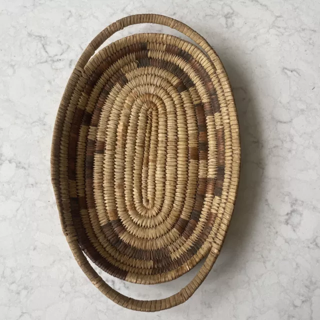 Tohono O'odham Papago Native American Hand Woven Oval Handled Basket Tray Plate