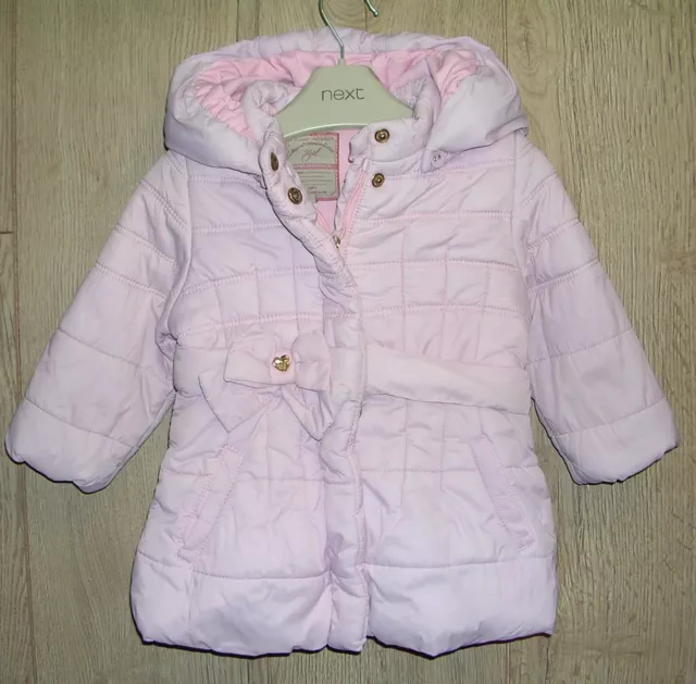 MAYORAL Girls Pink Winter Coat Hooded Jacket Fully Lined Bow Trim Age 12 Months