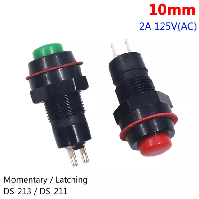 10mm Mini Round Push Button Switch Latching Momentary 2A 125VAC ON/OFF Red Green