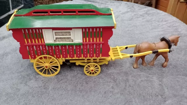 Vintage Romany Gypsey Caravan & Wood Horse