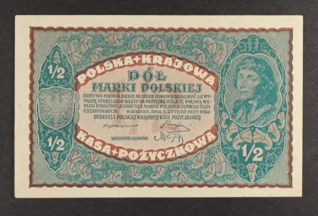 Poland ... P-30 ... 1/2 Marki ... 1920 ...  *UNC*