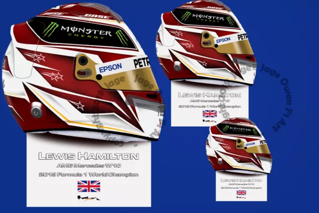 x2 Lewis Hamilton 2019 F1 Champion Helmet Stickers Vinyl - Scuderia GP