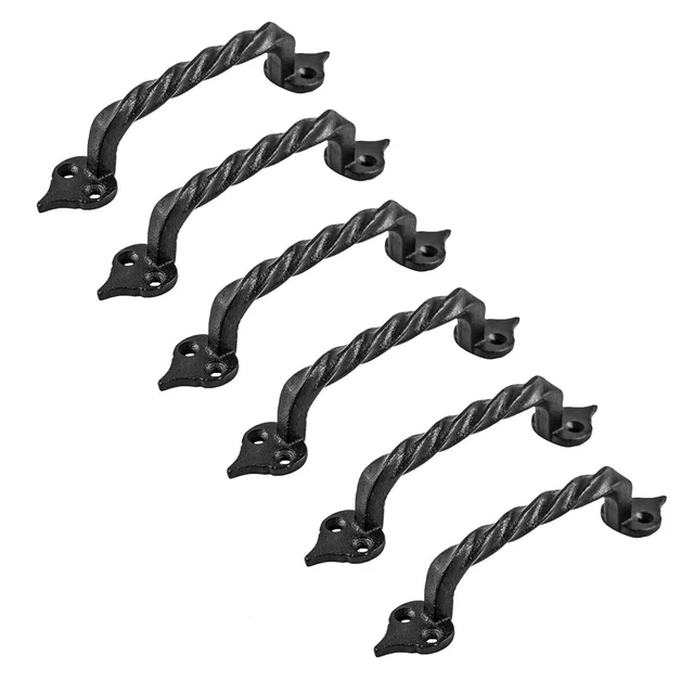 6 Piece Twisted Black Wrought Iron Cabinet Door Drawer Pull 5 7/8" Total Length
