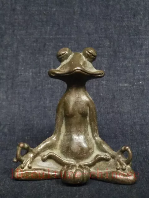 Chinese Bronze Carving lovely Frog Statue old Table Decoration gift Collection