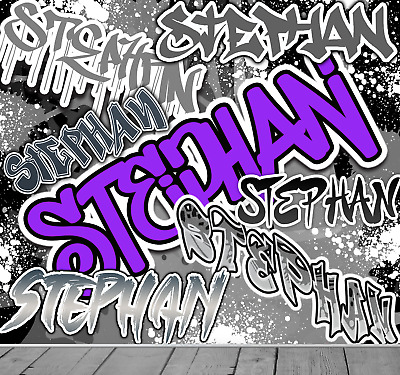 Fondo de pantalla de graffiti con nombre personalizado púrpura característica estampado mural