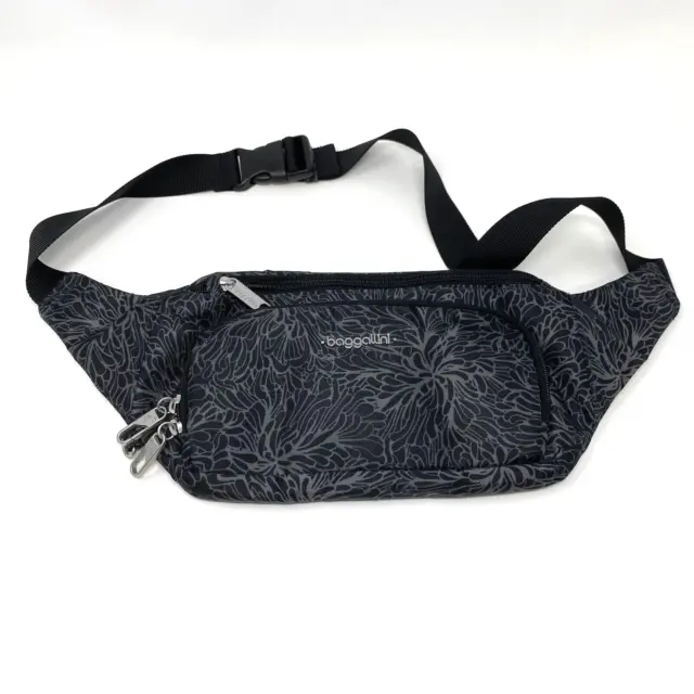 Baggallini Womens Gray Black Fanny Pack Waist PURSE Water Resistant Grey Lining