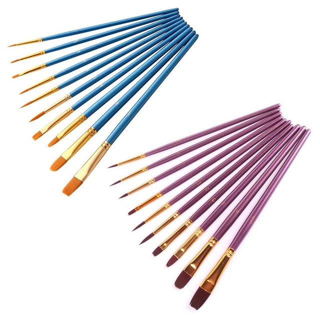 10Pcs Artist Paint Brush Set Nylon Hair Wood Black Handle Watercolor Oil Br-wf