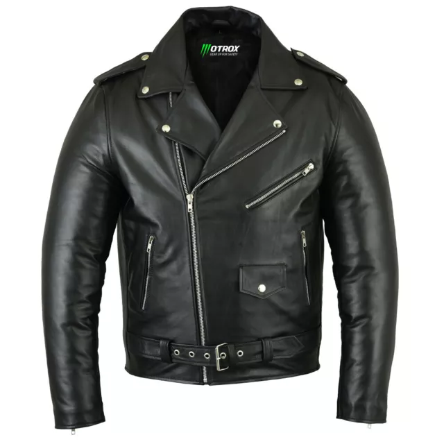 Mens Leather Brando Jacket Biker Classic Motorbike Motorcycle Vintage Perfecto