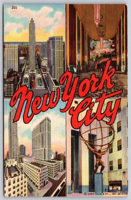 Postcard Greetings from New York City large letter linen 1949 O127