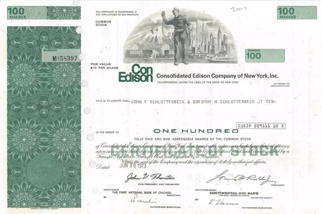 Consolidated Edison Company of New York World Trade Center stock certificate