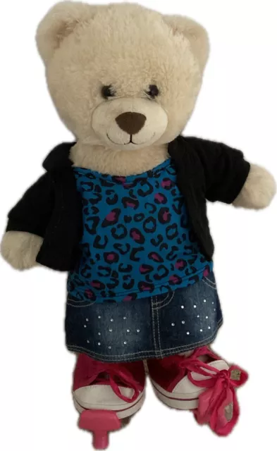 Genuine Build a Bear Jacket Leopard Print T-shirt, Denim Skirt And Trainers