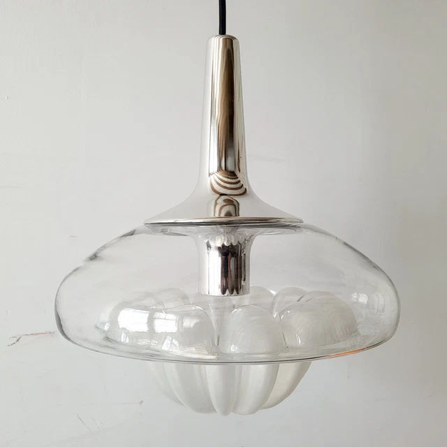 Chandelier Suspension Vintage 1960 Peill & Putzler Space Age Glass Steel Chrome Chandelier Suspension Vintage 1960 Peill & Putzler Space Age Glass Steel Chrome