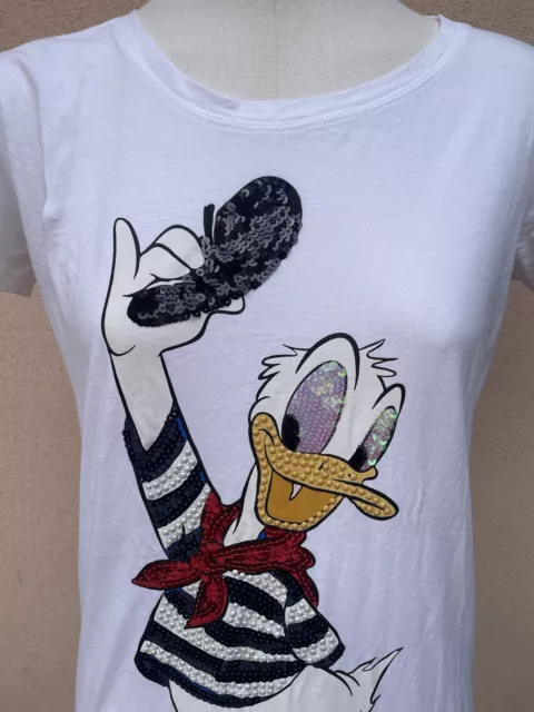 Pinko Disney T-shirt Maglia Donna Donald Duck Paperino Strass Size M 3