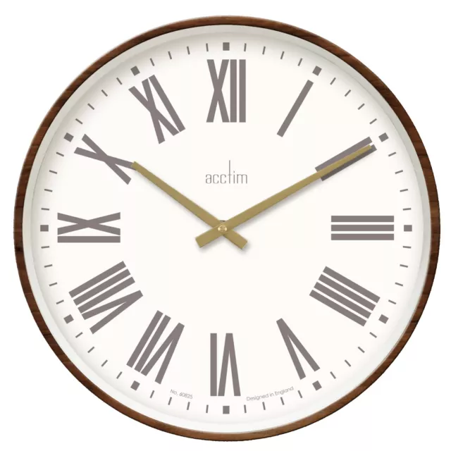 Acctim Dunsley Large Wall Clock Quartz Walnut Effect Brass Hands Walnut 50cm