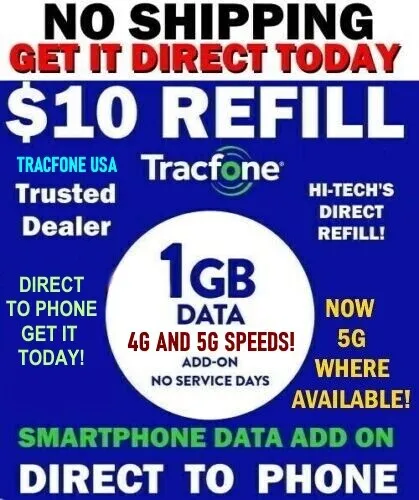 $10 Tracfone Data Refill⭐ 1Gb Data Fastest Same Day ⚡ Get It Today!