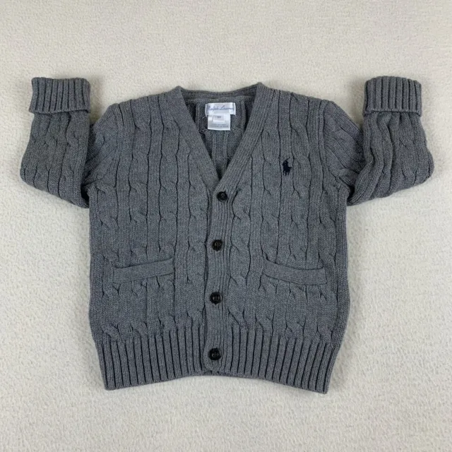 Polo Ralph Lauren Cardigan Sweater Baby Boy's Size 18 Months Gray Cable Knit