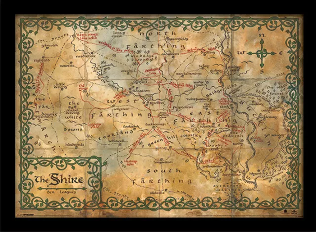 The Hobbit - Shire Map - Official 30 x 40cm Framed Print Wall Art - FP10531P-PL