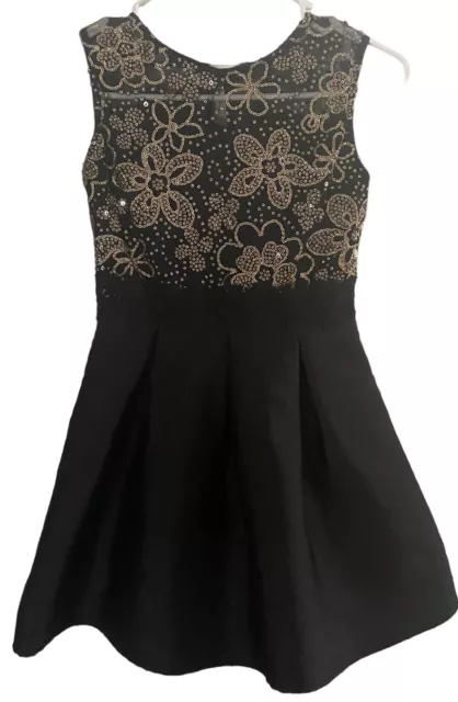 Amy Byer Girls Sleeveless Floral Party Dress Formal Black Gold Sz 10