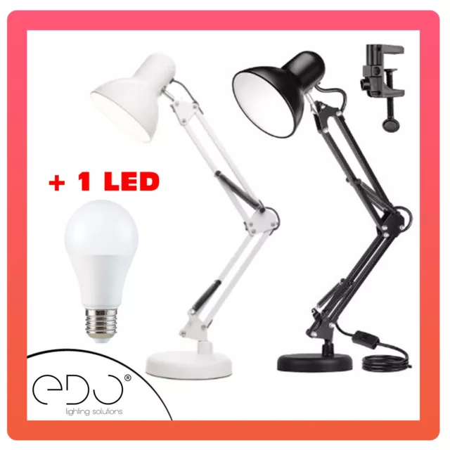 EDO Retro Schreibtischlampe Arbeitslampe Gelenkarm Leselampe Tischlampe + CLIP