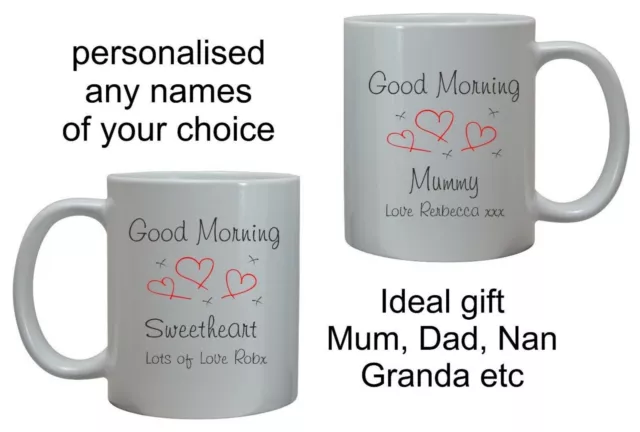 Personalised Good Morning Gift Mug Cup Mummy Daddy Wife Birthday Fathers Day