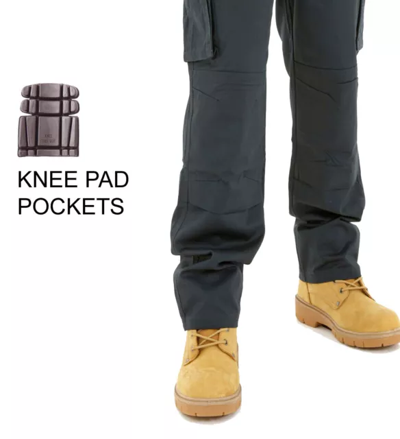 Mens Combat Work Trousers Size 28 to 54 KNEE PAD POCKETS CARGO Elasticated Waist 2