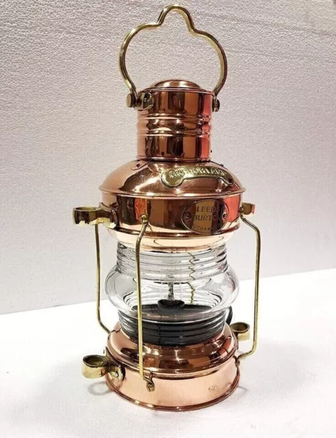 Lanterna elettrica nautica in rame antico ottone 14" lampada per nave...