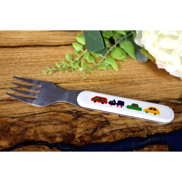 Vintage Stainless Steel Toddler Fork Automobile Vehicle Retro 80s Baby Utensil