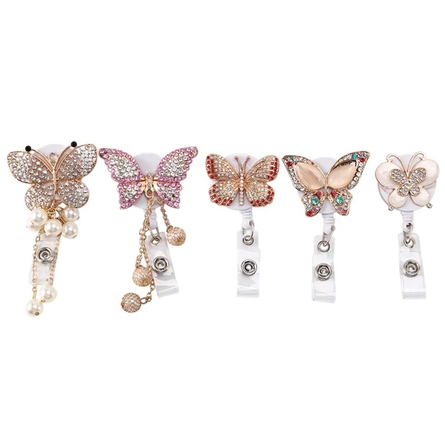 5 StüCk Einziehbare Ausweis Halter Rolle, Schmetterling Handgemachte Bling