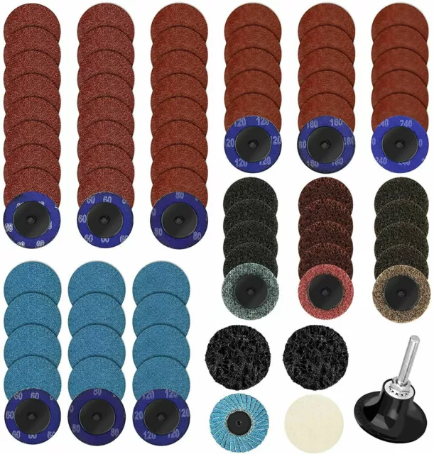 71PCS 2" Roll Lock Sanding Discs Set W/ 1/4 Holder Die Grinder Quick Change Disc