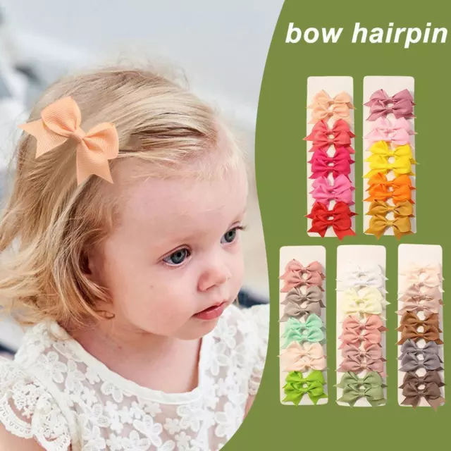 10x Baby Girl Kid Ribbon HairClip-Solid Color Bows Accessories Clips School N8M6