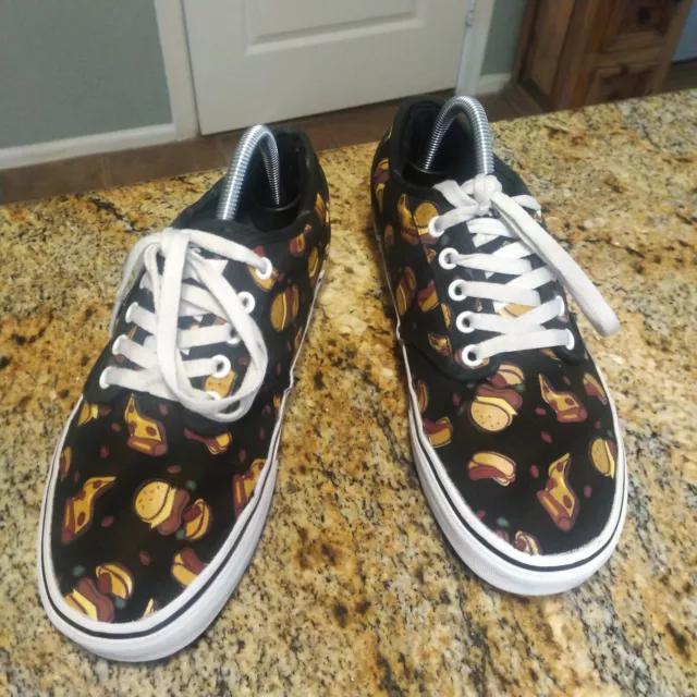 Rare Vans Late Night Hamburger All Over Print Black Sneakers Shoes Size 8.5M/10W 2