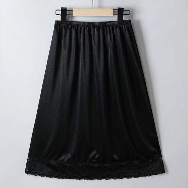 Jupe Longue Trapèze En Satin, Jupon Glissant à Dentelle, Femme, Taille Unique, Fausse Soie