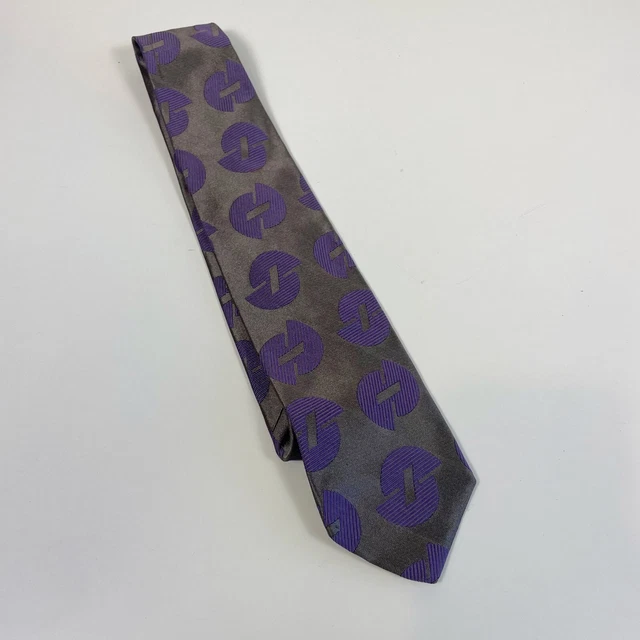 Fendi Mens Printed Pointed Designer Neck Tie Purple Grey Adjustable Classic