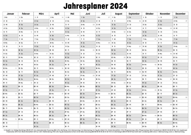 JAHRESPLANER, WANDKALENDER, WANDPLANER 2024 DIN A3 Gefaltet modern