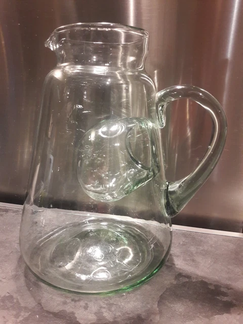Pichet Boule En Verre Froissé Vert Avocat – Style Art Déco – Original