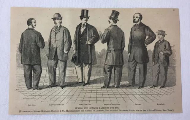 1864 Revista Grabado ~ Caballeros Primavera Y Verano Moda