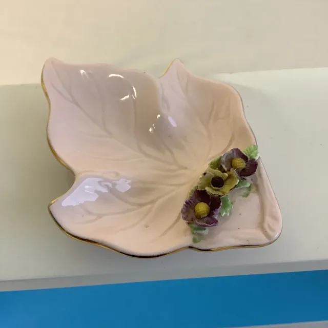 Staffordshire Bone China Leaf Floral Rose Pink Trinket Bowl Dish Tray