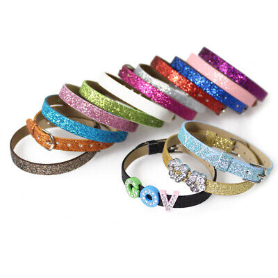 10pcs 8MM Glitter PU Bracelet Wristband Fit Slide Letter Charms Pet Collar